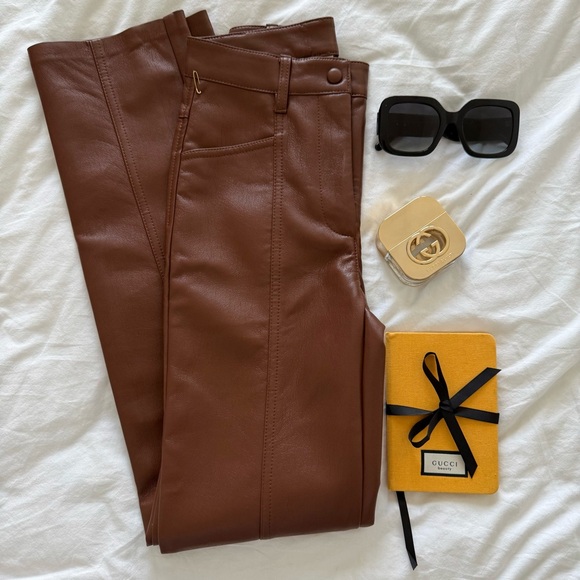 Aritzia Wilfred Rebel Vegan Leather Pants Brown Straight Leg Size 00 - Picture 7 of 16